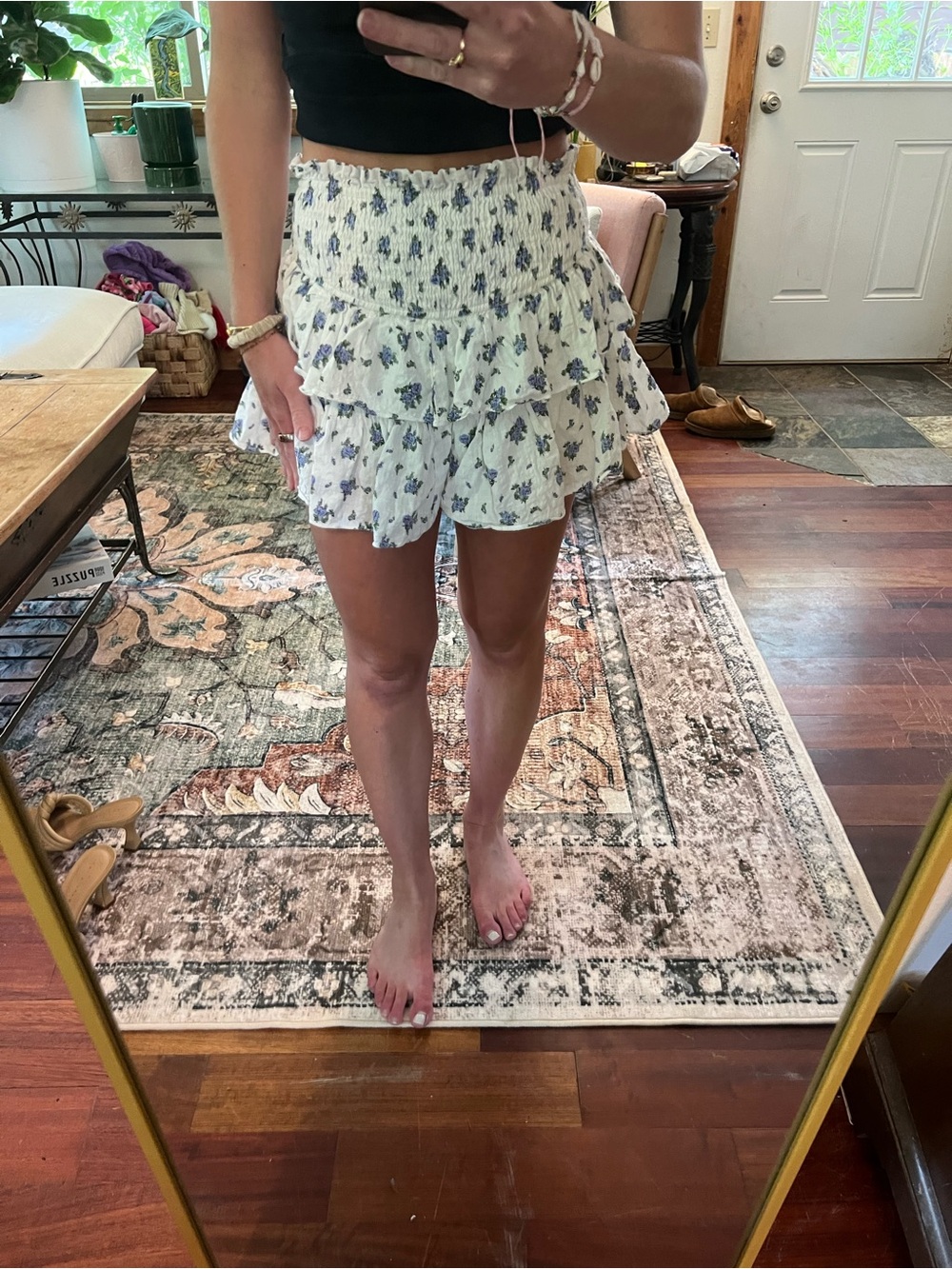 Ee-Some White Mini Skort with Blue Floral Print